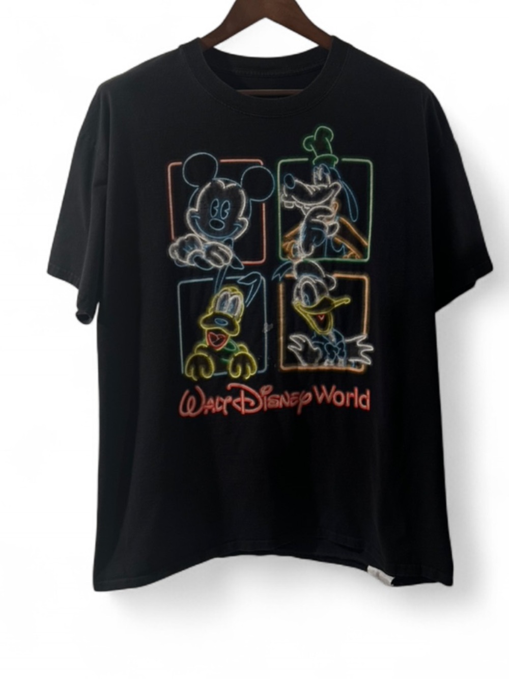 VTG Y2K Walt Disney World Mickey & Friends Neon Colors Graphic T-shirt Size XL